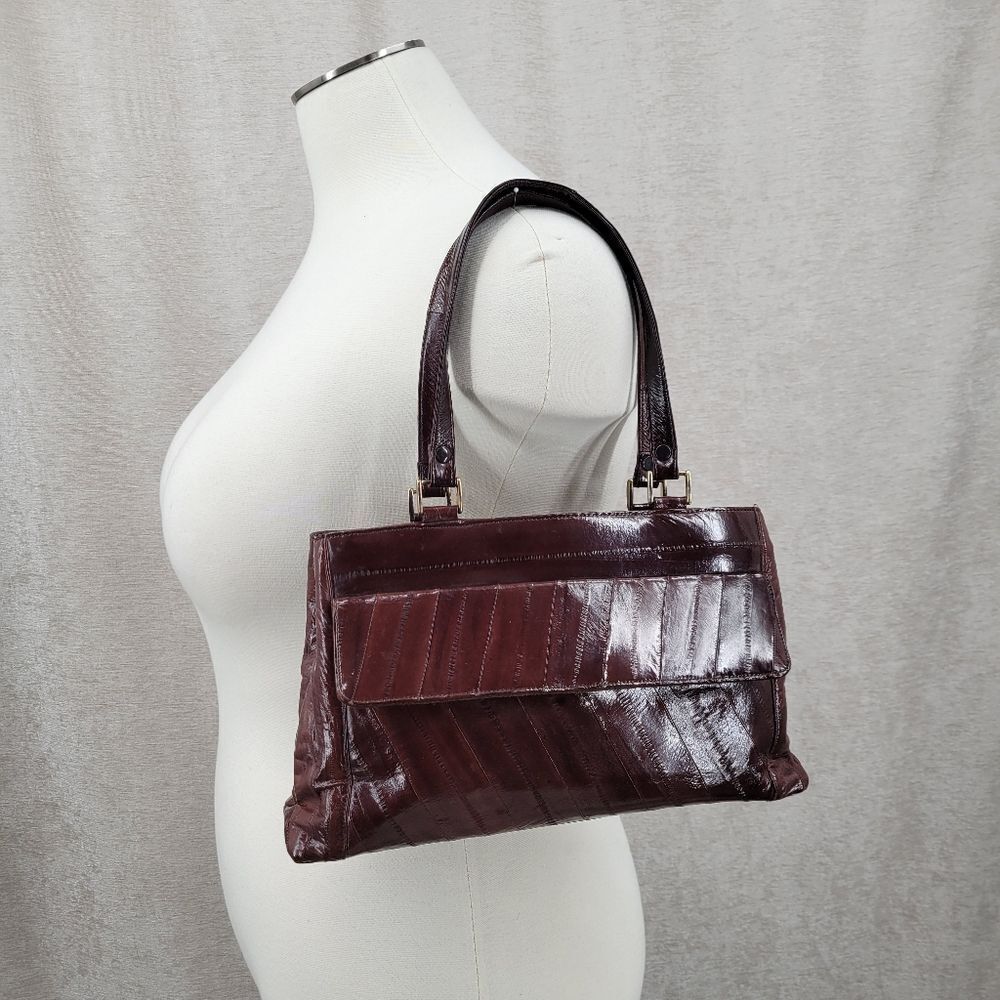 Vintage Chocolate Brown Eel Skin Leather Handbag